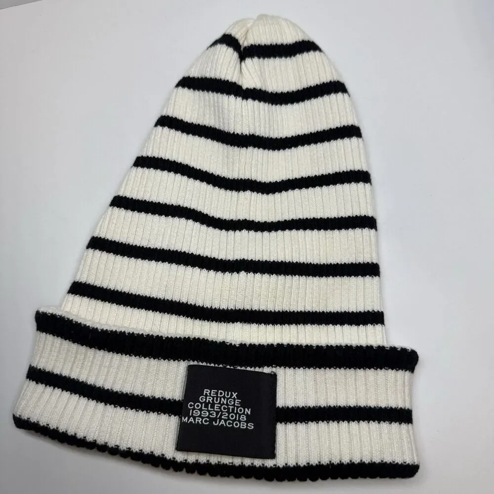 Marc Jacobs Redux Grunge Collection 1993/2018 Black & White Strip Beanie Hat